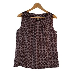 Ann Taylor LOFT Women's S Sleeveless Blouse Burgundy Pink Boho Geometric